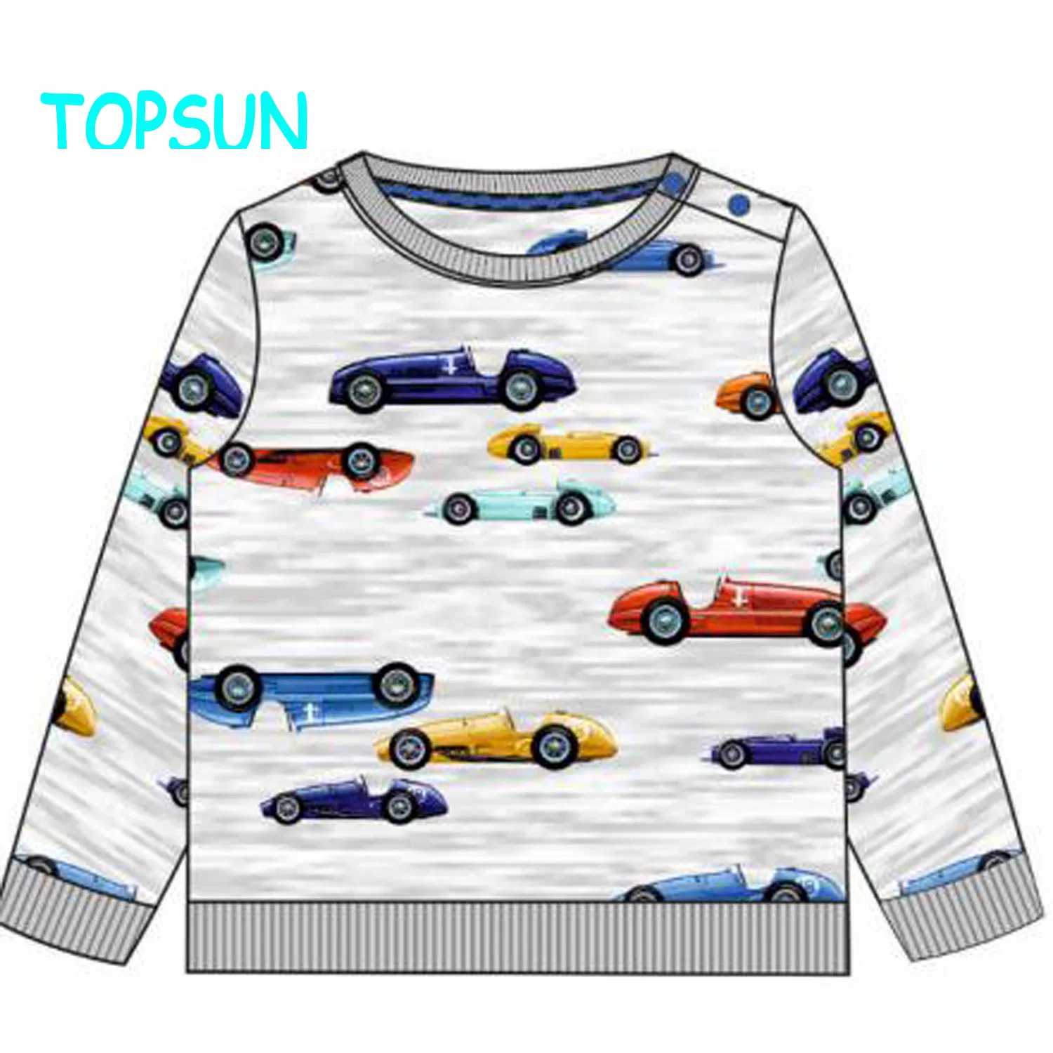 子供用の青いストライプのコットン T シャツとライトブラウンのリネン ガーター ベルト付きショート ドレス